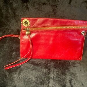 HOBO Red Leather Wristlet Clutch with Gold Hardware